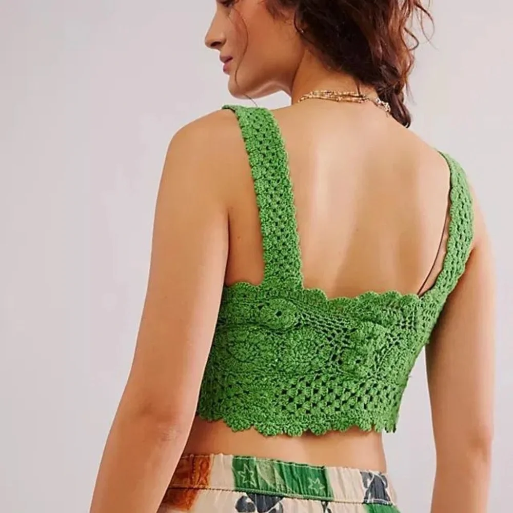 Free People Lost In Your Eyes Top Green Crochet
